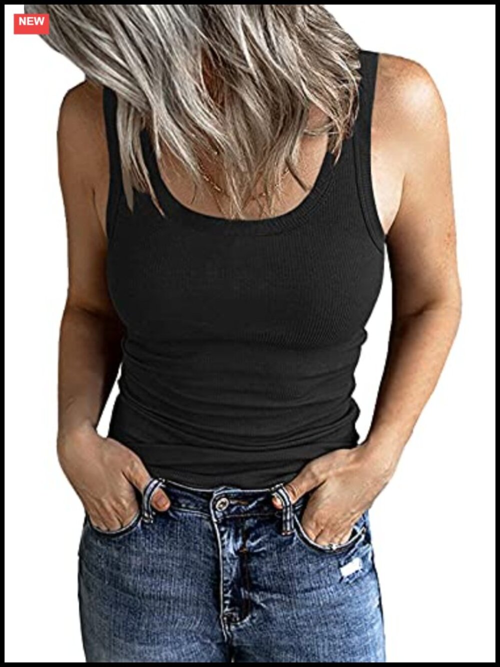 Sleeveless Scoop Neck Ribbed Tank Top Fitted Cami Shirt